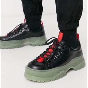 black faux leather lace up shoes